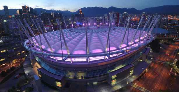 BC Place turned on the purple lights to bring awareness to Pancreatic Cancer Awareness month