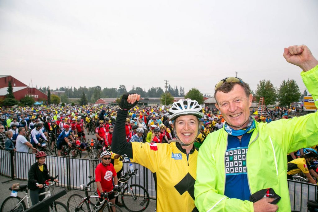 BC Cancer Foundation President & CEO Sarah Roth alongside BC Cancer President Dr. Malcolm Moore at the 10th annual BC Ride to Conquer Cancer