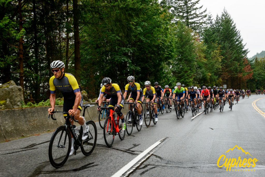 Cyclists trekking up Cypress Mountain for the Glotman•Simpson Cypress Challenge fundraiser for pancreatic cancer research